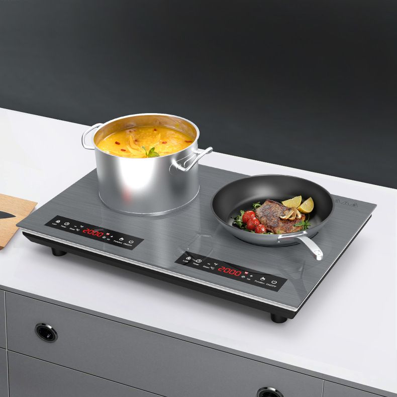Commercial Kitchen Zones - เตาแม่เหล็กไฟฟ้าแบบสองหัวเตา, แผ่นความร้อนคู่ 110V, เครื่องใช้ในครัวแบบตั้งโต๊ะและแบบฝัง 2 โซนสำหรับใช้ในบ้าน