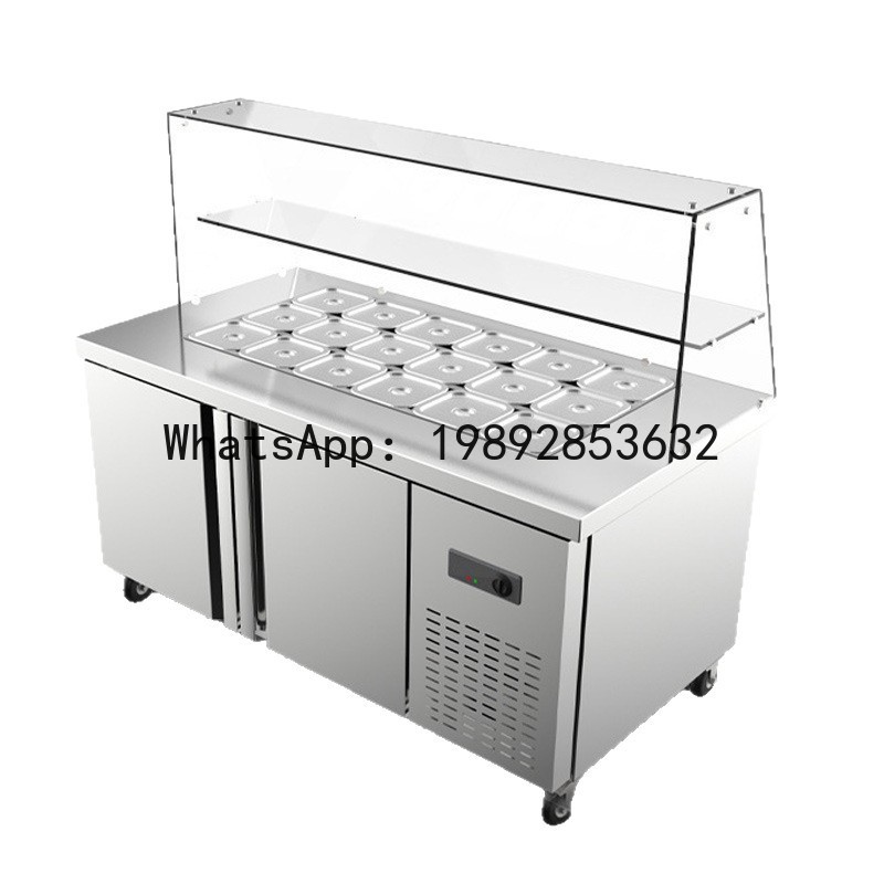 Refrigerated Display Case - ตู้โชว์สลัดผลไม้ โต๊ะสลัดแบบมีช่อง ตู้แช่เย็นเชิงพาณิชย์ ตู้แช่เครื่องดื่มเย็น ชานม โต๊ะทำงาน