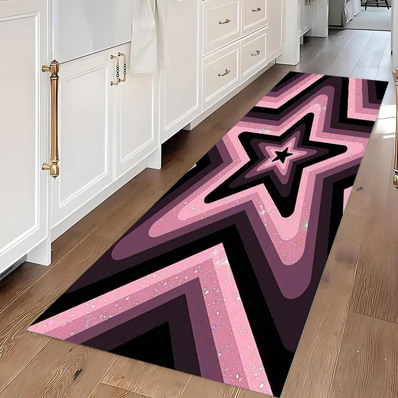 Commercial Kitchen Non Slip Flooring - พรมปูพื้นกันลื่น ซักได้ สำหรับห้องครัว สีชมพู-ม่วง ลายดาวไล่เฉดสี พรมลายเรขาคณิตขนาดยาว