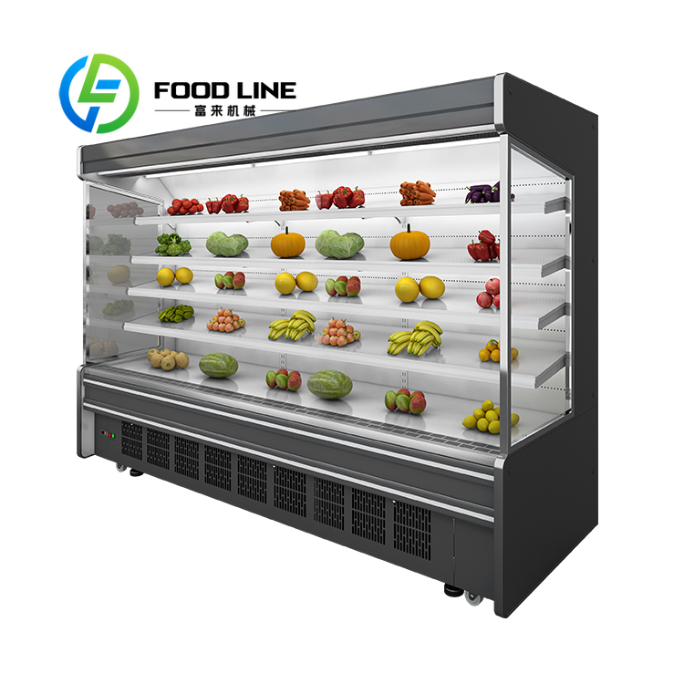Refrigerated Display Case - ตู้แช่เย็นแบบเปิดหลายชั้นคุณภาพสูงสำหรับแสดงเครื่องดื่ม ผลไม้ และผักในซูเปอร์มาร์เก็ต