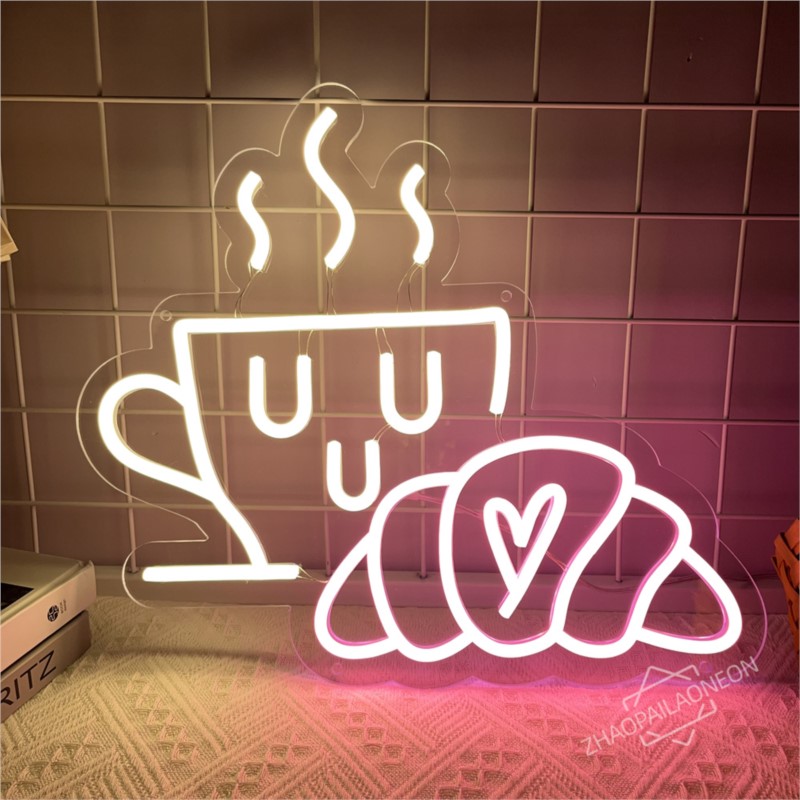 กาแฟขนมปังป้ายนีออน Croissant  - Commercial Kitchen Walls บทวิจารณ์และราคา