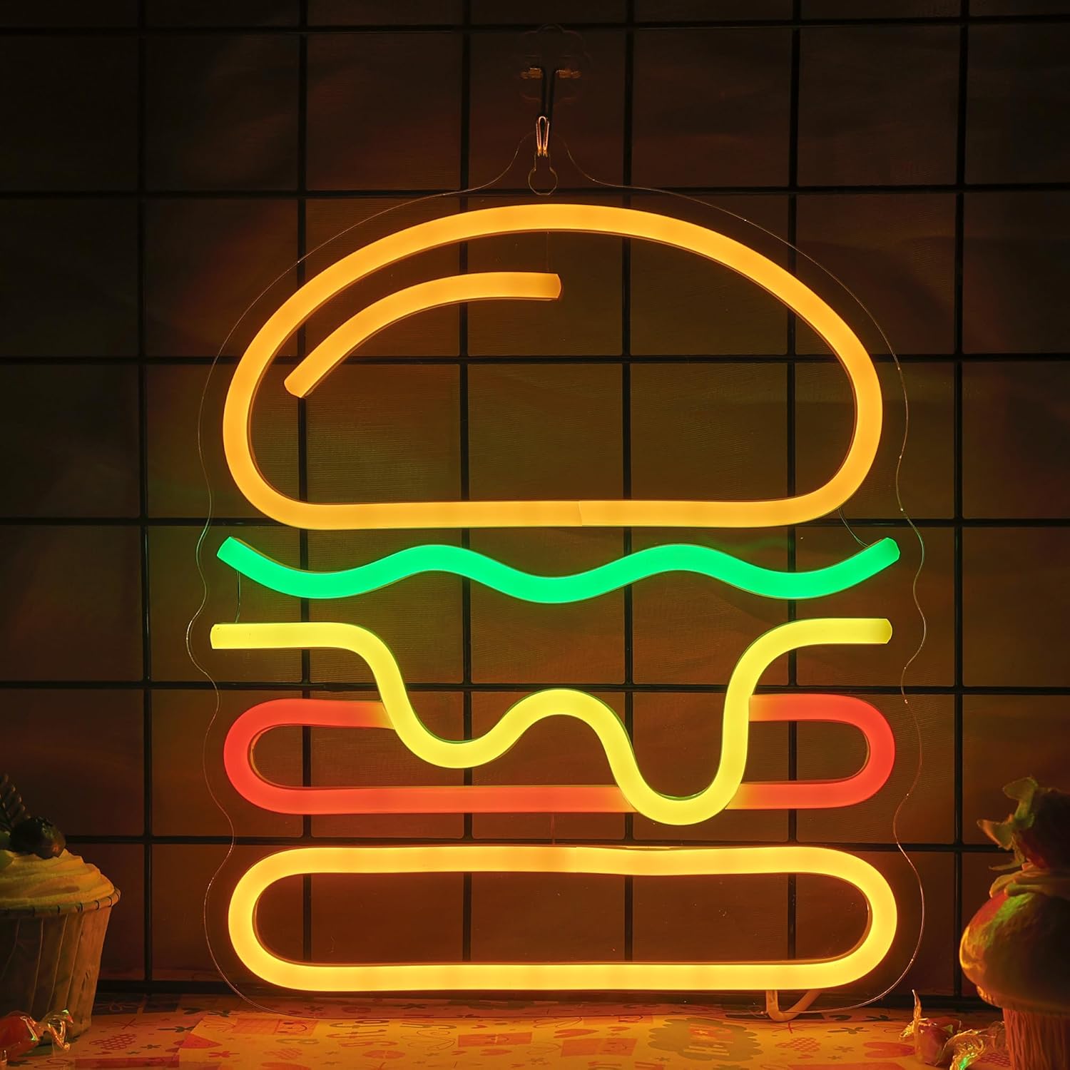ป้ายไฟนีออนรูปเบอร์เกอร์พร้อมไ - Commercial Kitchen Walls บทวิจารณ์และราคา