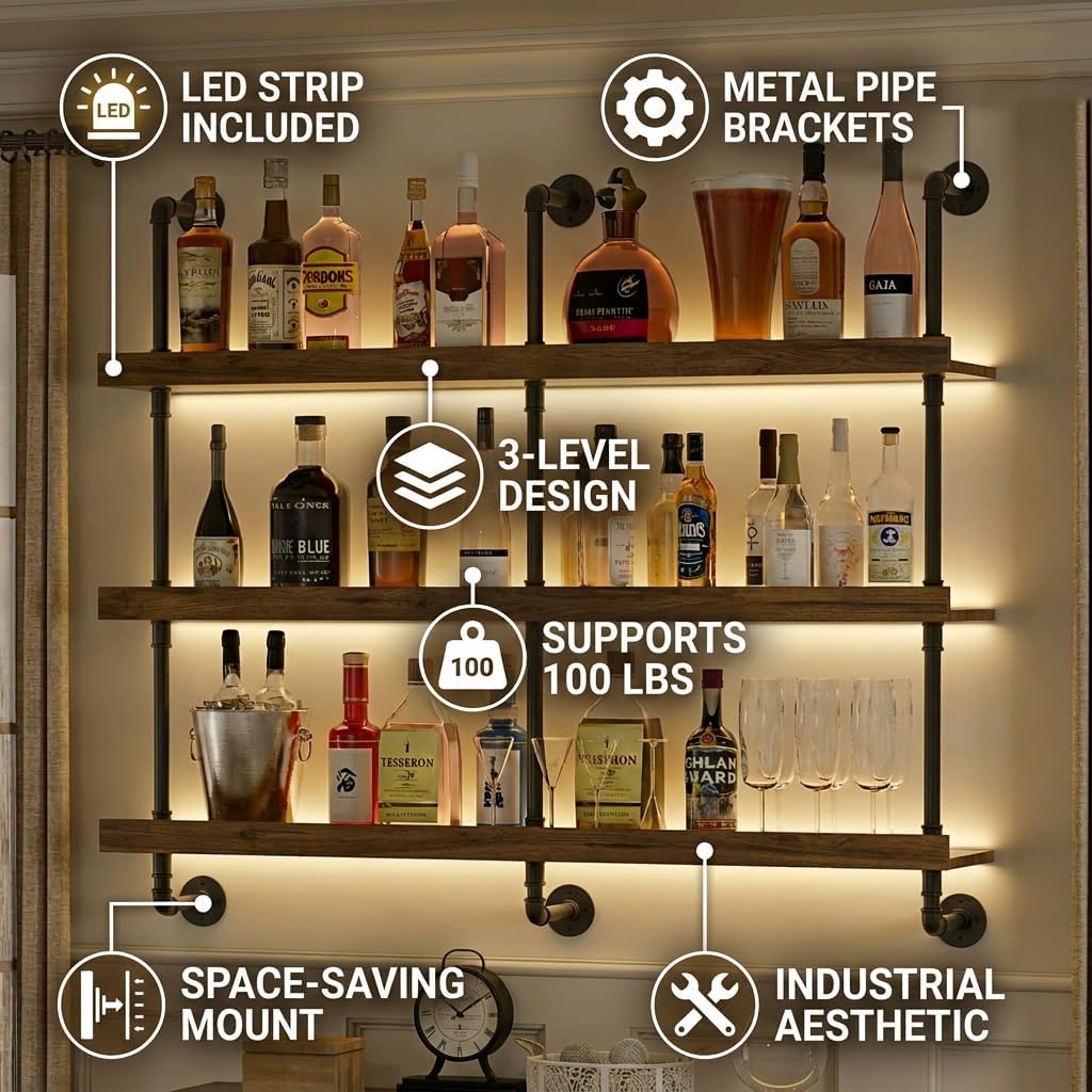 ชั้นวางไวน์ติดผนังพร้อมไฟ LED  - Commercial Kitchen Shed บทวิจารณ์และราคา